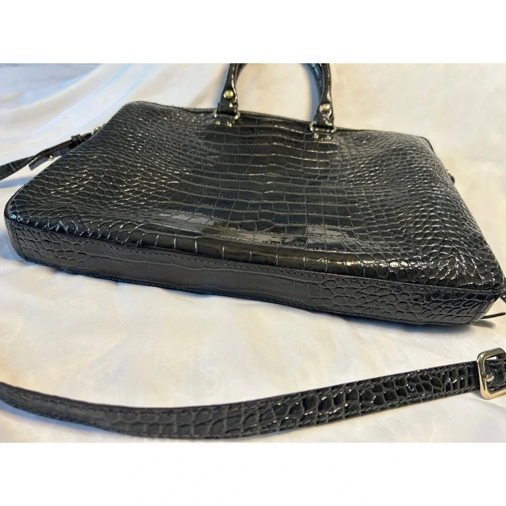 KATE SPADE NY Charcoal Croco Embossed Patent Leather Padded Laptop Tote Bag NWOT